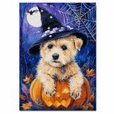 Cairn Terrier Dog Halloween Canvas Wall Art for Fall Harvest Thanksgiving Decorations Gift for Autumn Dog Lover on Ready to Hang 1.5" Thick Canvas Wrap, Floating Framed Canvas, Flat Rolled Canvas