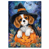 Cavalier King Charles Spaniel Halloween Canvas Autumn Maple Leaf Decor for Fall Party Decorations on Ready to Hang 1.5" Thick Canvas Wrap, Floating Framed Canvas, Flat Rolled Canvas
