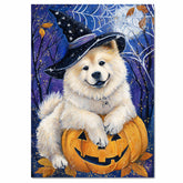 Chow Chow Puppy Halloween Canvas Wall Art for Dog Moms Pet Lovers Farmhouse and Living Room Decor on Ready to Hang 1.5" Thick Canvas Wrap, Floating Framed Canvas, Flat Rolled Canvas