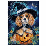 Halloween Cocker Spaniel Puppy Wall Art Canvas Print for Pet Lovers Seasonal Home Bedroom Office and Entryway Decor on Ready to Hang 1.5" Thick Canvas Wrap, Floating Framed Canvas, Flat Rolled Canvas