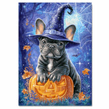 Gray French Bulldog Halloween Puppy Canvas Wall Art Cute Dog Lover Gift for Apartment or Seasonal Home Décor on Ready to Hang 1.5" Thick Canvas Wrap, Floating Framed Canvas, Flat Rolled Canvas
