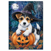 Halloween Jack Russell Puppy Wall Hanging for Autumn Leaf Harvest Dog Art Print for Backyard Décor on Ready to Hang 1.5" Thick Canvas Wrap, Floating Framed Canvas, Flat Rolled Canvas