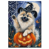 Halloween Keeshond Dog Autumn Thanksgiving Pumpkin Canvas Wall Art for Living Room Artwork for Bedroom on Ready to Hang 1.5" Thick Canvas Wrap, Floating Framed Canvas, Flat Rolled Canvas