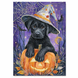 Halloween Black Labrador Pumpkins Canvas Print Maple Leaves Wall Décor for Pet Lovers Indoor Decorations on Ready to Hang 1.5" Thick Canvas Wrap, Floating Framed Canvas, Flat Rolled Canvas