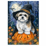 Lhasa Apso Dog Framed Spider Webs Halloween Canvas Wall Art for Living Room Decoration for Indoor on Ready to Hang 1.5" Thick Canvas Wrap, Floating Framed Canvas, Flat Rolled Canvas