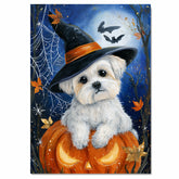 Halloween Maltese Dog Spiderweb Canvas for Indoor Witch Hat Dog Print for Pet Lovers and Home Décor on Ready to Hang 1.5" Thick Canvas Wrap, Floating Framed Canvas, Flat Rolled Canvas