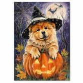 Chow Chow Puppy Harvest Pumpkins Wall Prints for Dog Lover Party Decorations Gift for Mom's Birthday on Ready to Hang 1.5" Thick Canvas Wrap, Floating Framed Canvas, Flat Rolled Canvas