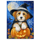 Halloween Terrier Dog Canvas Haunted Autumn Wall Art with Cobweb Rustic Pet Themed Decoration for Farmhouse on Ready to Hang 1.5" Thick Canvas Wrap, Floating Framed Canvas, Flat Rolled Canvas