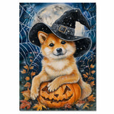 Shiba Inu Dog Forest Canvas Art Prints for Bedroom Decor for Halloween Haunted Poster Gifts on Ready to Hang 1.5" Thick Canvas Wrap, Floating Framed Canvas, Flat Rolled Canvas