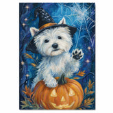 Westie Puppy Halloween Artwork with Witch Hat Pumpkin Dog Décor Canvas Art Ready to Hang Witch Halloween on Ready to Hang 1.5" Thick Canvas Wrap, Floating Framed Canvas, Flat Rolled Canvas