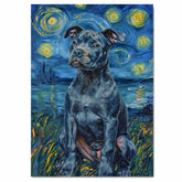 Pitbull Dog Portrait in Starry Night Style with Swirling Sky Reflections and Bold Van Gogh Inspired Brush Strokes on Ready to Hang 1.5" Thick Canvas Wrap, Floating Framed Canvas, Flat Rolled Canvas