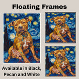 Golden Pitbull Dog Portrait in Starry Night Style with Swirling Sky and Bold Expressionist Brush Strokes Inspired by Van Gogh on Ready to Hang 1.5" Thick Canvas Wrap, Floating Framed Canvas, Flat Rolled Canvas