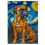 Boxer Dog Full Body Portrait in Starry Night Style with Swirling Sky and Bold Brush Strokes Inspired by Van Gogh’s Art on Ready to Hang 1.5" Thick Canvas Wrap, Floating Framed Canvas, Flat Rolled Canvas