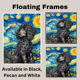 Curly Black Poodle Dog Portrait in Starry Night Style with Swirling Sky and Thick Van Gogh Inspired Textured Brush Strokes on Ready to Hang 1.5" Thick Canvas Wrap, Floating Framed Canvas, Flat Rolled Canvas