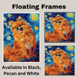 Fiery Orange Pomeranian Dog in Starry Night Style with Swirling Sky and Whimsical Fur in a Van Gogh Inspired Pet Portrait on Ready to Hang 1.5" Thick Canvas Wrap, Floating Framed Canvas, Flat Rolled Canvas