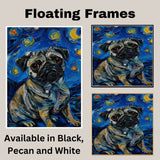 Pug Dog Painting in Van Gogh Starry Night Style with Swirling Brushstrokes and Rich Textured Colors on Ready to Hang 1.5" Thick Canvas Wrap, Floating Framed Canvas, Flat Rolled Canvas