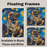 Vibrant Pug Dog Painting in Van Gogh Starry Night Style with Expressive Swirls and Bold Color Brushstrokes on Ready to Hang 1.5" Thick Canvas Wrap, Floating Framed Canvas, Flat Rolled Canvas
