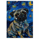 Pug Dog Painting in Van Gogh Starry Night Style with Swirling Brushstrokes and Rich Textured Colors on Ready to Hang 1.5" Thick Canvas Wrap, Floating Framed Canvas, Flat Rolled Canvas