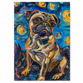 Vibrant Pug Dog Painting in Van Gogh Starry Night Style with Expressive Swirls and Bold Color Brushstrokes on Ready to Hang 1.5" Thick Canvas Wrap, Floating Framed Canvas, Flat Rolled Canvas