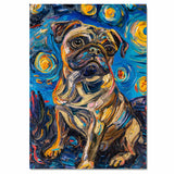 Vibrant Pug Dog Painting in Van Gogh Starry Night Style with Expressive Swirls and Bold Color Brushstrokes on Ready to Hang 1.5" Thick Canvas Wrap, Floating Framed Canvas, Flat Rolled Canvas