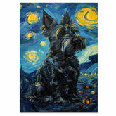 Scottish Terrier Dog Painting in Van Gogh Starry Night Style with Rich Swirls and Deep Expressive Brushstrokes on Ready to Hang 1.5" Thick Canvas Wrap, Floating Framed Canvas, Flat Rolled Canvas