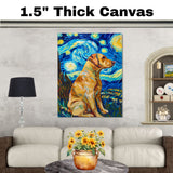 Yellow Labrador Dog Painting in Van Gogh Starry Night Style with Swirling Skies and Vibrant Impressionist Brushstrokes on Ready to Hang 1.5" Thick Canvas Wrap, Floating Framed Canvas, Flat Rolled Canvas