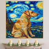 Yellow Labrador Dog Painting in Van Gogh Starry Night Style with Swirling Skies and Vibrant Impressionist Brushstrokes on Ready to Hang 1.5" Thick Canvas Wrap, Floating Framed Canvas, Flat Rolled Canvas