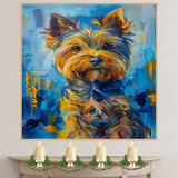 Yorkshire Terrier Dog Painting in Starry Night Style with Swirling Skies and Vibrant Van Gogh Inspired Brushwork on Ready to Hang 1.5" Thick Canvas Wrap, Floating Framed Canvas, Flat Rolled Canvas