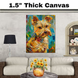 Yorkshire Terrier Dog Painting in Van Gogh Inspired Style with Bold Colors and Textured Expressionist Brushstrokes on Ready to Hang 1.5" Thick Canvas Wrap, Floating Framed Canvas, Flat Rolled Canvas