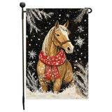Merry Christmas Horse with Red Scarf Garden Flag 12x18 Inch Single Side or Double Sidedd Winter Snow Yard Flag Farmhouse Outdoor Decorative Animal Banner for Patio Lawn