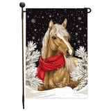 Christmas Horse Garden Flag 12x18 Inch Single Side or Double Sidedd Outdoor Winter Farmhouse Holiday Decoration Snowflakes Merry Christmas Forest Yard Decor Seasonal Garden Banner