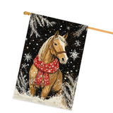 Merry Christmas Horse with Red Scarf House Flag Double Sided 28x40 Inch Winter Snow Farmhouse Outdoor Animal Flag Gift for Horse Lovers Xmas Front Porch Yard Holiday Decor