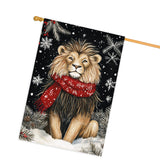 Winter Lion House Flag Double Sided 28x40 Inch Winter Snowflake Christmas Animal Outdoor Flag Farmhouse Holiday Decor for Front Porch Yard Home