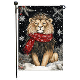Winter Lion Garden Flag, Christmas Snowflake Animal Yard Flag for Outside Decorations Xmas Holiday Seasonal Farmhouse Outdoor Small Home Decor 12x18 Inch Single Side or Double Sidedd
