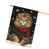 Christmas Lion House Flag Double Sided 28x40 Inch Winter Snowflake Animal Outdoor Flag Farmhouse Holiday Decor for Front Porch Yard Home