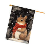 Woodland Squirrel House Flag 28x40 Inch Double Sided Outdoor Winter Flag, Cute Squirrel with Red Scarf Farmhouse Holiday Porch Yard Banner