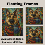 German Shepherd Dog Christmas Painting in Vintage Oil Style with Festive Scarf and Holiday Background on Ready to Hang 1.5" Thick Canvas Wrap, Floating Framed Canvas, Flat Rolled Canvas