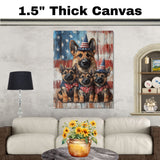 Rustic Patriotic German Shepherd Mother and Three Puppies in American Flag Hats and Bowties on Ready to Hang 1.5" Thick Canvas Wrap, Floating Framed Canvas, Flat Rolled Canvas