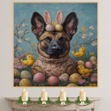 Festive Paws: Belgian Malinois Showcasing a Charming Easter Ensemble on Ready to Hang 1.5" Thick Canvas Wrap, Floating Framed Canvas, Flat Rolled Canvas