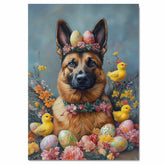 Easter Joy: Belgian Malinois Dog in Easter Outfit, Festive Easter Outfit, Dressed for Easter on Ready to Hang 1.5" Thick Canvas Wrap, Floating Framed Canvas, Flat Rolled Canvas