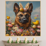 Springtime Charm: Belgian Malinois Dressed in Festive Easter Attire on Ready to Hang 1.5" Thick Canvas Wrap, Floating Framed Canvas, Flat Rolled Canvas