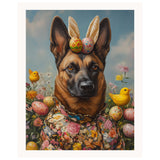 Springtime Charm: Belgian Malinois Dressed in Festive Easter Attire on Ready to Hang 1.5" Thick Canvas Wrap, Floating Framed Canvas, Flat Rolled Canvas