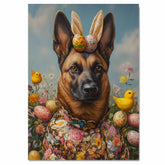 Springtime Charm: Belgian Malinois Dressed in Festive Easter Attire on Ready to Hang 1.5" Thick Canvas Wrap, Floating Framed Canvas, Flat Rolled Canvas