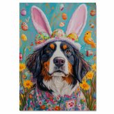 Easter Elegance: Bernese Mountain Dog Dressed in a Playful Holiday Ensemble on Ready to Hang 1.5" Thick Canvas Wrap, Floating Framed Canvas, Flat Rolled Canvas
