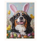 Springtime Whimsy: Bernese Mountain Dog Posing in a Delightful Easter Costume on Ready to Hang 1.5" Thick Canvas Wrap, Floating Framed Canvas, Flat Rolled Canvas