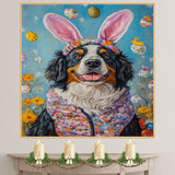 Holiday Cheer: Bernese Mountain Dog Styled in a Charming Easter Outfit on Ready to Hang 1.5" Thick Canvas Wrap, Floating Framed Canvas, Flat Rolled Canvas