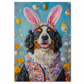 Holiday Cheer: Bernese Mountain Dog Styled in a Charming Easter Outfit on Ready to Hang 1.5" Thick Canvas Wrap, Floating Framed Canvas, Flat Rolled Canvas