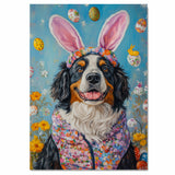 Holiday Cheer: Bernese Mountain Dog Styled in a Charming Easter Outfit on Ready to Hang 1.5" Thick Canvas Wrap, Floating Framed Canvas, Flat Rolled Canvas