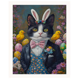 Festive Whiskers: Black and White Tuxedo Cat Showcasing a Stylish Easter Attire on Ready to Hang 1.5" Thick Canvas Wrap, Floating Framed Canvas, Flat Rolled Canvas