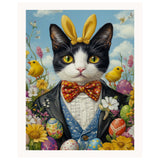 Playful Charm: Black and White Tuxedo Cat Dressed in a Vibrant Easter Ensemble on Ready to Hang 1.5" Thick Canvas Wrap, Floating Framed Canvas, Flat Rolled Canvas
